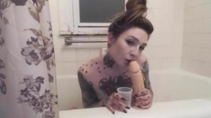 tattoo slut sucks cock deep
