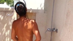 Wife nude garden shower