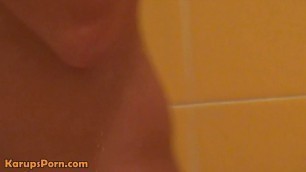 Amateur brunette caught showering in hidden camera